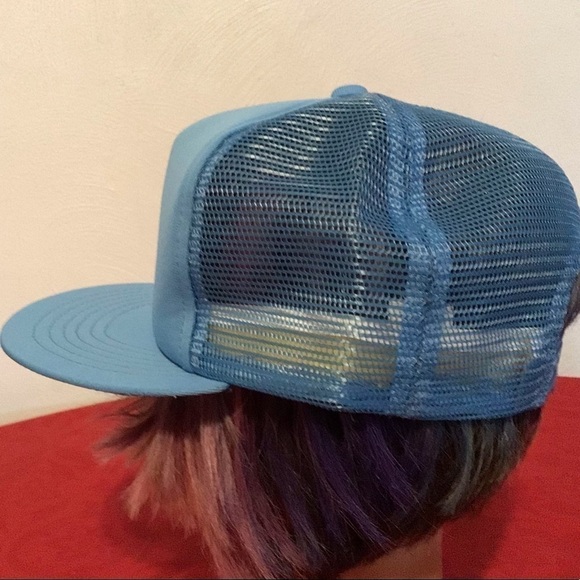VINTAGE 90s New Era Pro Design Blank Blue w Mesh Trucker Snapback Sz S/M Hat Cap - Picture 3 of 6